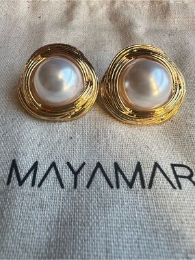 Mayamar 24K Gold Plated Faux Pearl Nest Stud Earrings NWOT